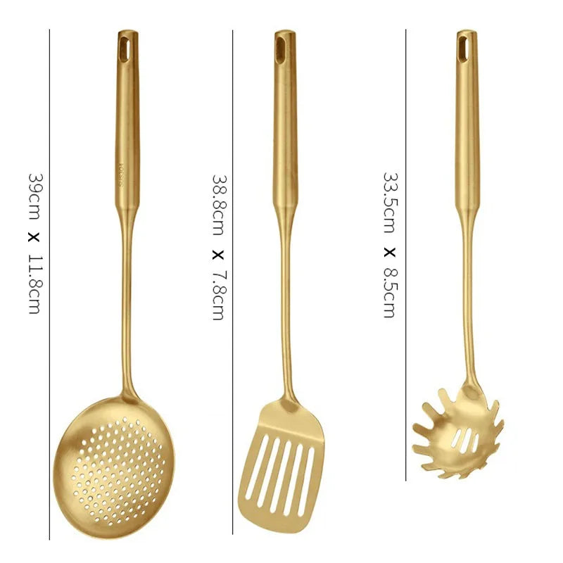 Stainless Steel Gold Suppenlöffel Pfannenwender Noodle Colander Hot Pot Spoon Rice Spoon Kitchen Cooking Frying Tool - GYLDNE GRÆNSE Gourmet Online Shop