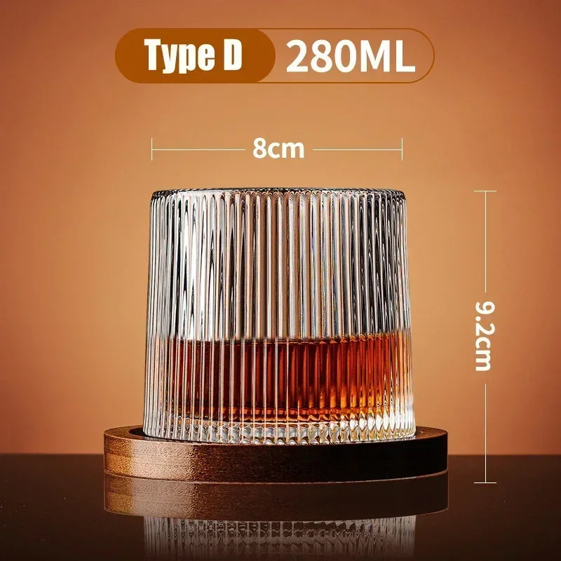 Retro Rotating Whisky Glass Cup with Bamboo Coaster Spinning Top Stress Relief Wine Enjoyable Cups Home Bar Drinking Utensils - GYLDNE GRÆNSE Gourmet Online Shop