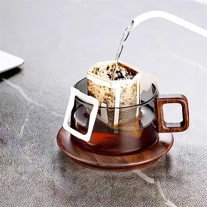 200 ml American Latte Glas Kaffeebecher mit rundem Holztablett Löffel hitzebeständige Milchteetasse frisch gemahlene Kaffeetasse Set - GYLDNE GRÆNSE Gourmet Online Shop