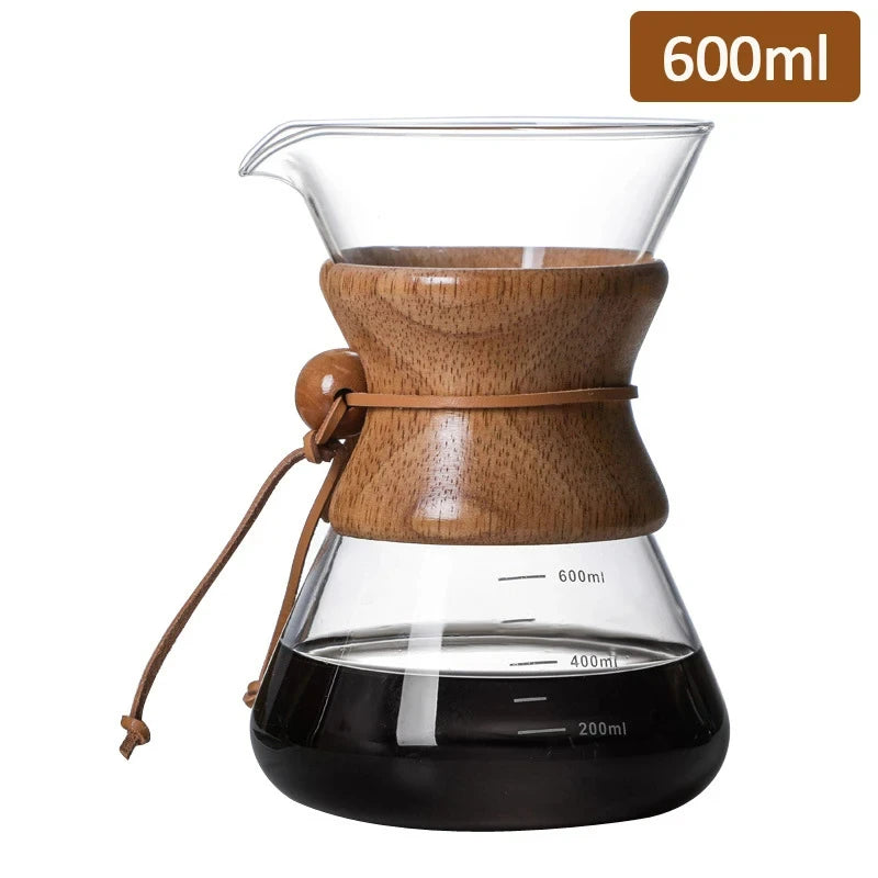 Hand Glas Kaffeekocher Kaffeemaschine 400ML 600ML 800ML 1L Edelstahl Filter Dripper Manuelle Kaffeemaschine Brüherkanne - GYLDNE GRÆNSE Gourmet Online Shop