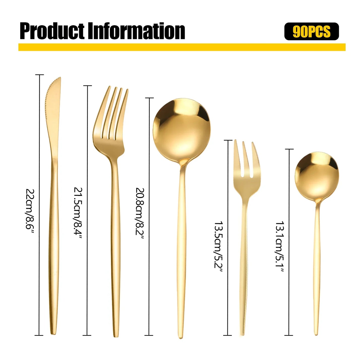 90Pcs Gold Besteck Set Edelstahl Besteck Utensilien Küche Geschirr Gabeln Messer Löffel Besteck für Home Restaurant - GYLDNE GRÆNSE Gourmet Online Shop
