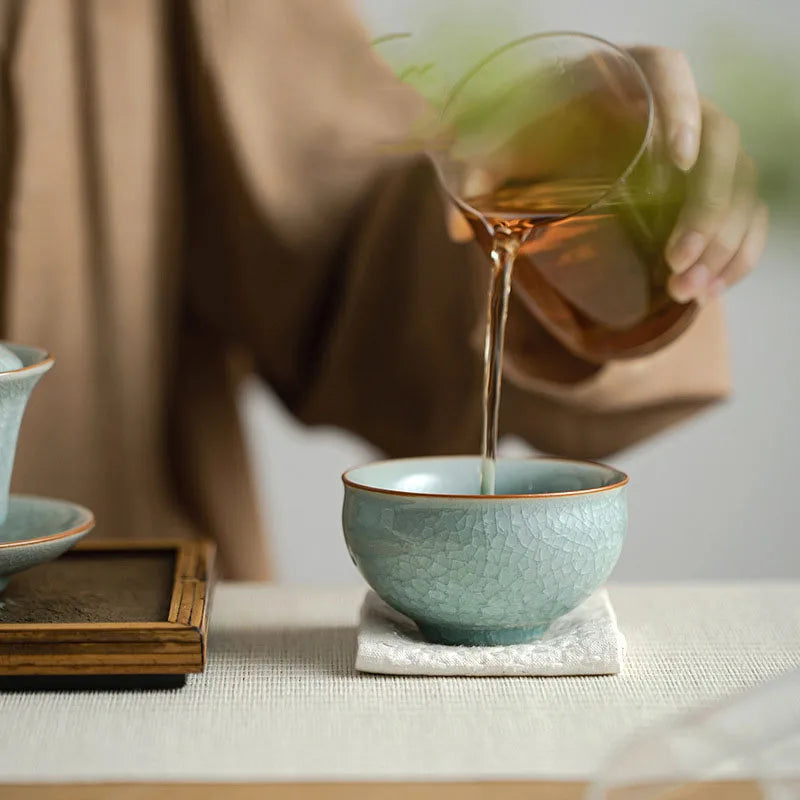 Chinesisch handgemacht Ru Ofen Porzellan Teetasse Haushalt Eis geknackt Teetasse Keramik Master Cup Frost Blume Persönliche Teeschale Teegeschirr - GYLDNE GRÆNSE Gourmet Online Shop