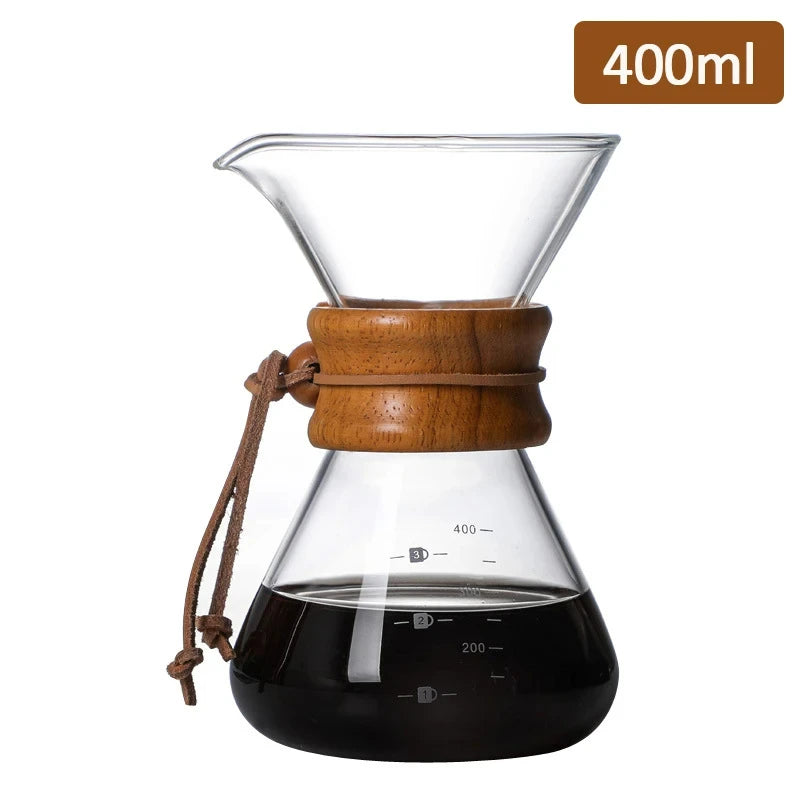 Hand Glas Kaffeekocher Kaffeemaschine 400ML 600ML 800ML 1L Edelstahl Filter Dripper Manuelle Kaffeemaschine Brüherkanne - GYLDNE GRÆNSE Gourmet Online Shop