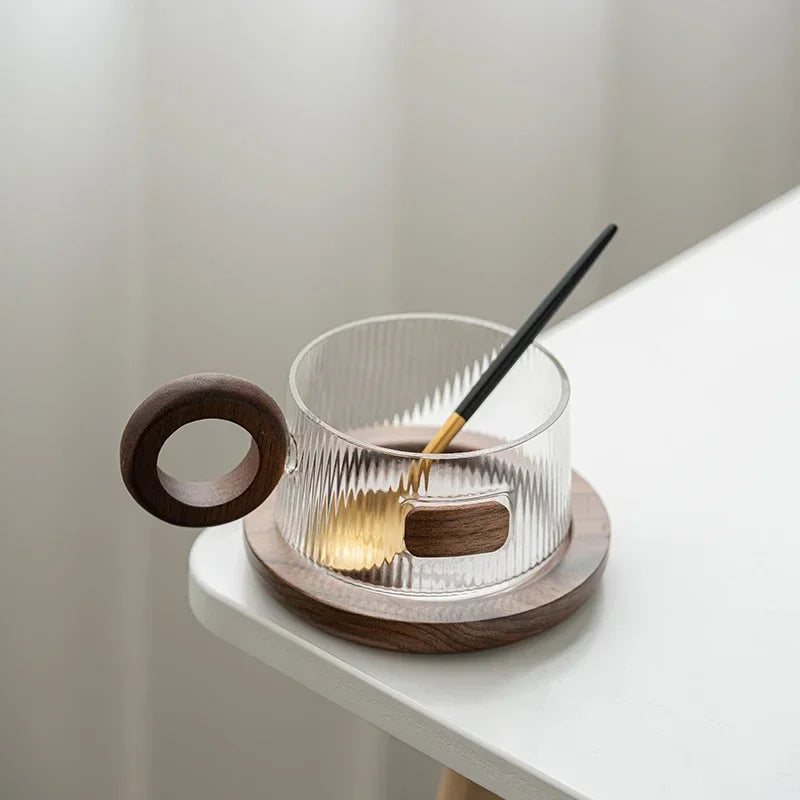 Kaffeebecher Set Teetassen 250ml Büro Glas Wasserbecher Casual Afternoon Tea Tasse mit Tablett Löffel Kung Fu Getränkebecher - GYLDNE GRÆNSE Gourmet Online Shop