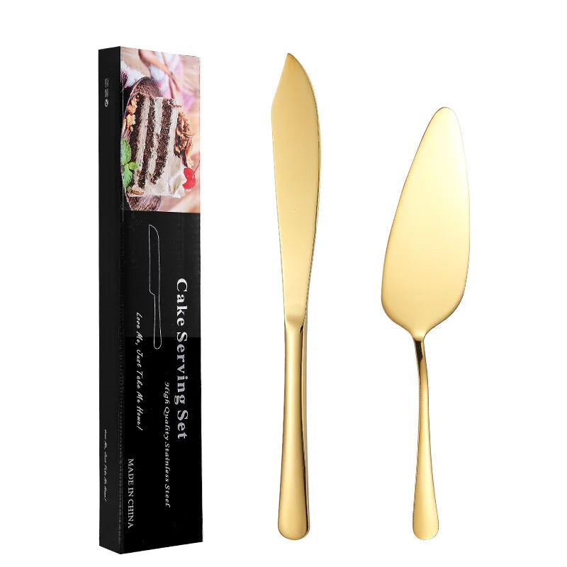 2PCS Kuchenschaufel Set Edelstahl Brot Pizzamesser Dessert Pie Fondant Divider Gold Silber Backwerkzeug Für Hochzeit - GYLDNE GRÆNSE Gourmet Online Shop