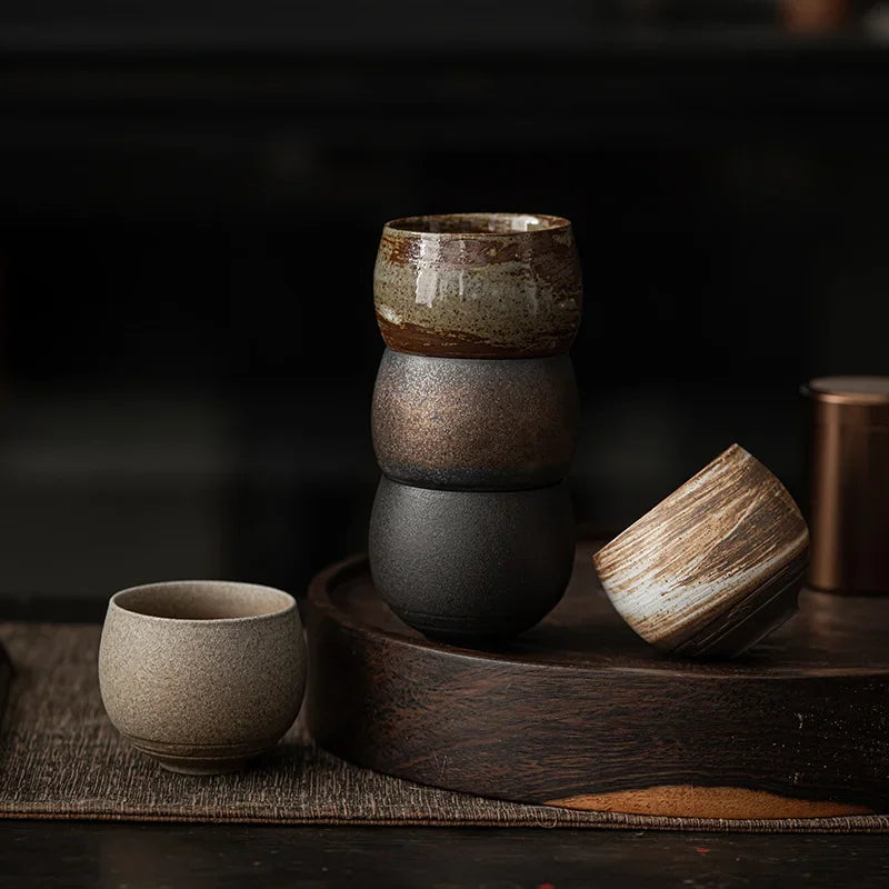 Japanisch handgemachte raue Keramik Teetasse Keramik Kung Fu Teeset Einzeltasse Antik Stil Ruhiger Pfad Antik Handwerkskunst Geschenk - GYLDNE GRÆNSE Gourmet Online Shop