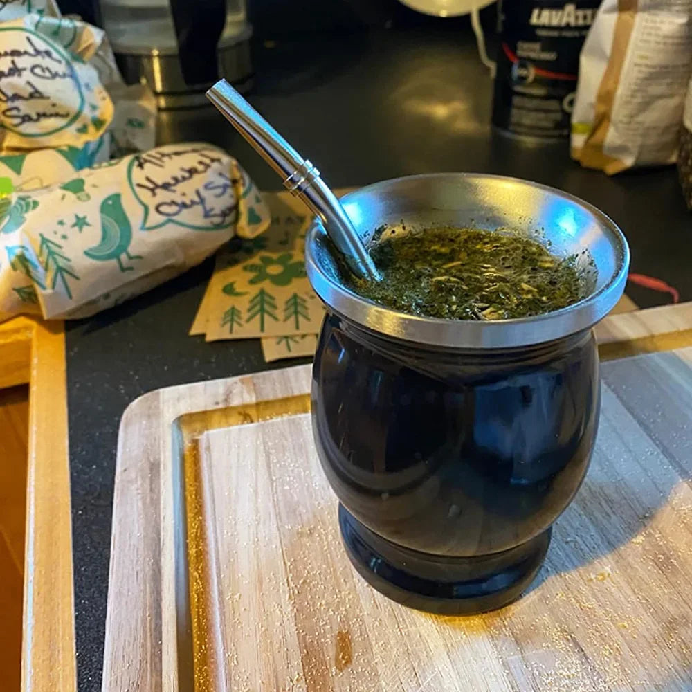 8oz Yerba Mate Cup 304 Edelstahl doppelwandiger argentinischer Yerba Mate Kürbis mit Bombillas und Reinigungsbürste - GYLDNE GRÆNSE Gourmet Online Shop