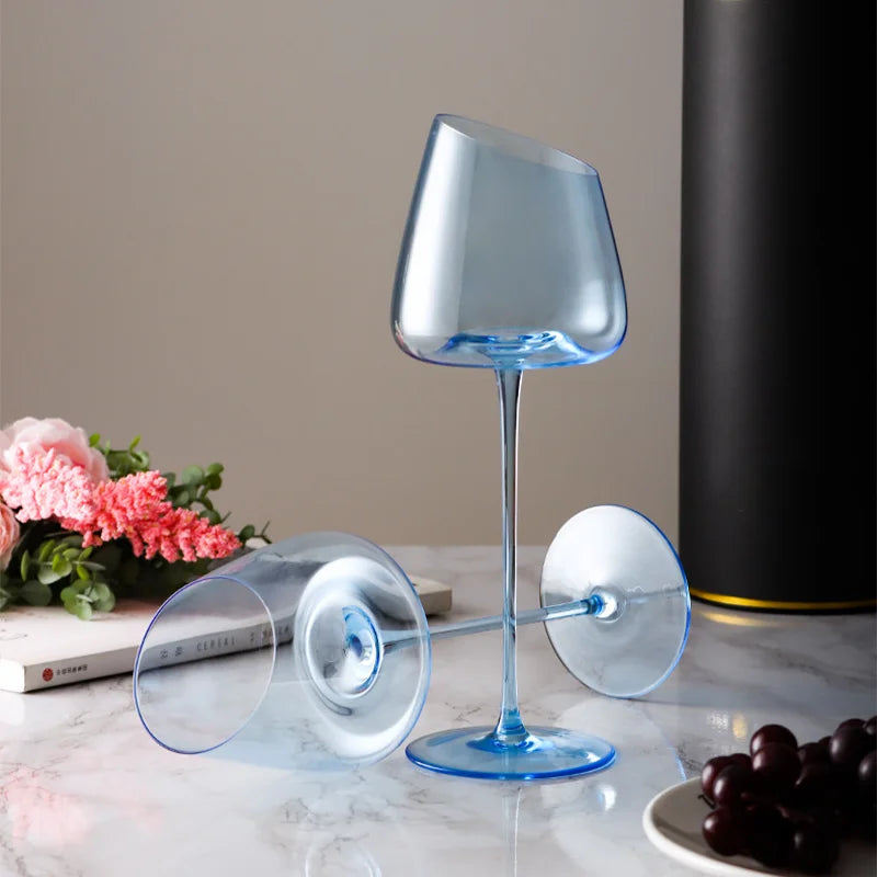 Französisch Rosa Flamingo Rotwein Gläser Set Kristallglas Kelch Kreativ Schrägmund Konkaver Boden Champagner Weinbecher Blau - GYLDNE GRÆNSE Gourmet Online Shop