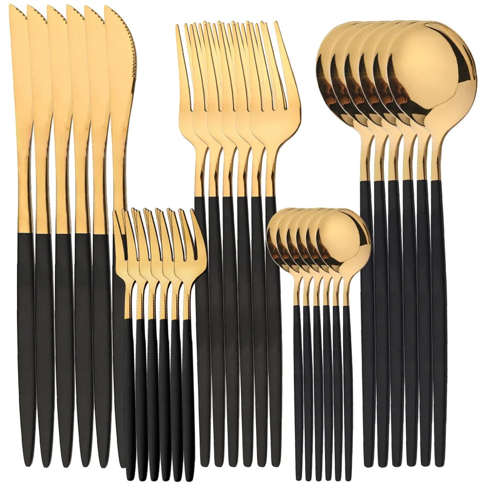 30 Teile Besteck Set Gold Geschirr Edelstahl Spiegel Geschirr Abendessen Tee Löffel Gabel Messer Western Besteck Besteck Set - GYLDNE GRÆNSE Gourmet Online Shop