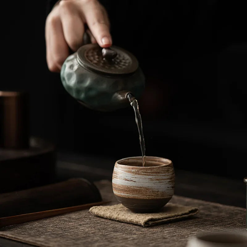 Japanisch handgemachte raue Keramik Teetasse Keramik Kung Fu Teeset Einzeltasse Antik Stil Ruhiger Pfad Antik Handwerkskunst Geschenk - GYLDNE GRÆNSE Gourmet Online Shop