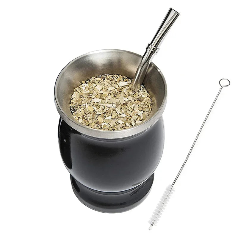 8oz Yerba Mate Cup 304 Edelstahl doppelwandiger argentinischer Yerba Mate Kürbis mit Bombillas und Reinigungsbürste - GYLDNE GRÆNSE Gourmet Online Shop