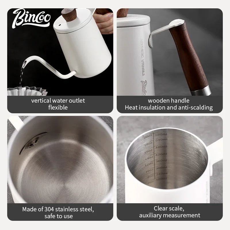 Bincoo Feilong Hand-Pour Pot, Hanging Ear Kaffeekanne, Massivholzgriff, Edelstahl Thin Mouth Pot, Haushaltskessel - GYLDNE GRÆNSE Gourmet Online Shop