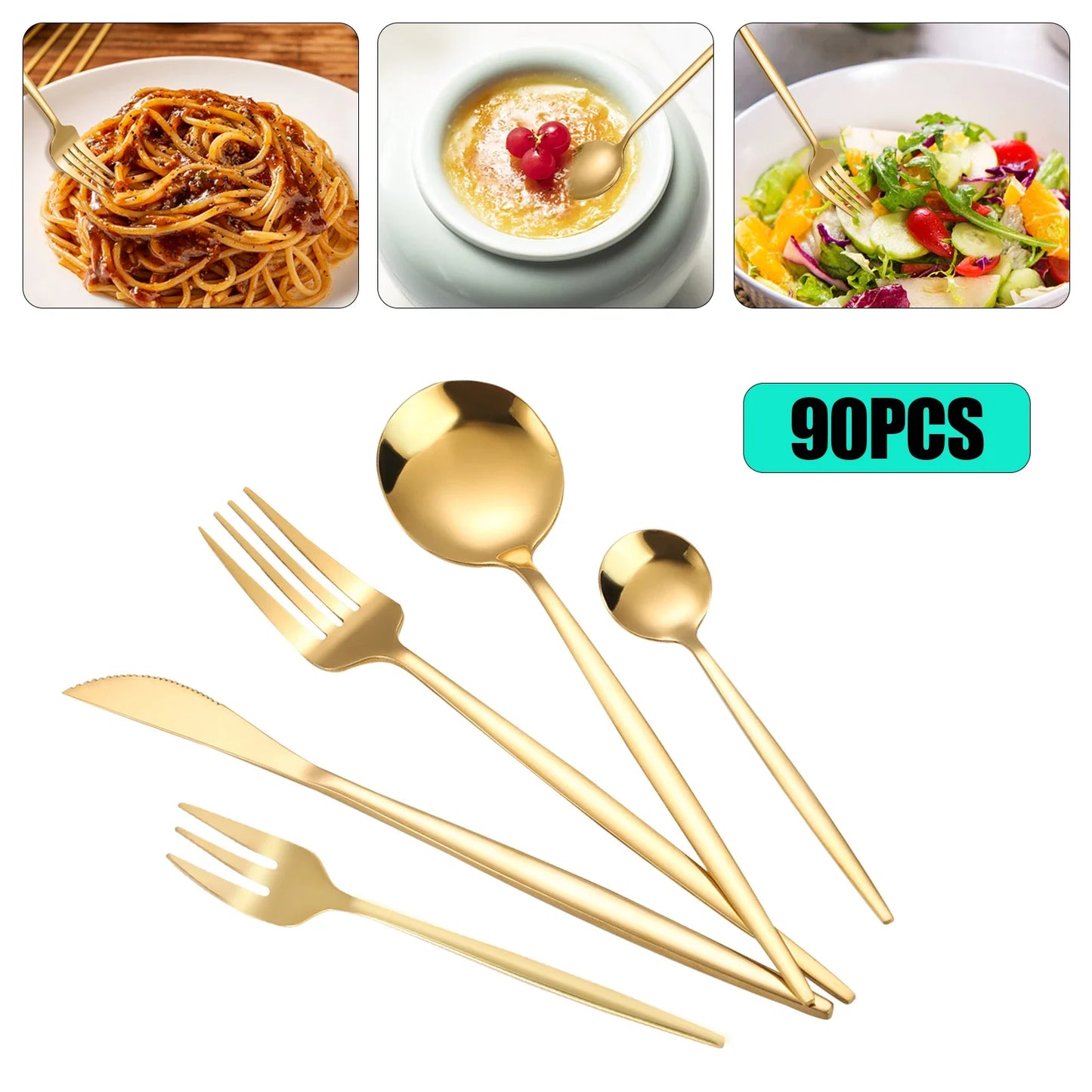 90Pcs Gold Besteck Set Edelstahl Besteck Utensilien Küche Geschirr Gabeln Messer Löffel Besteck für Home Restaurant - GYLDNE GRÆNSE Gourmet Online Shop