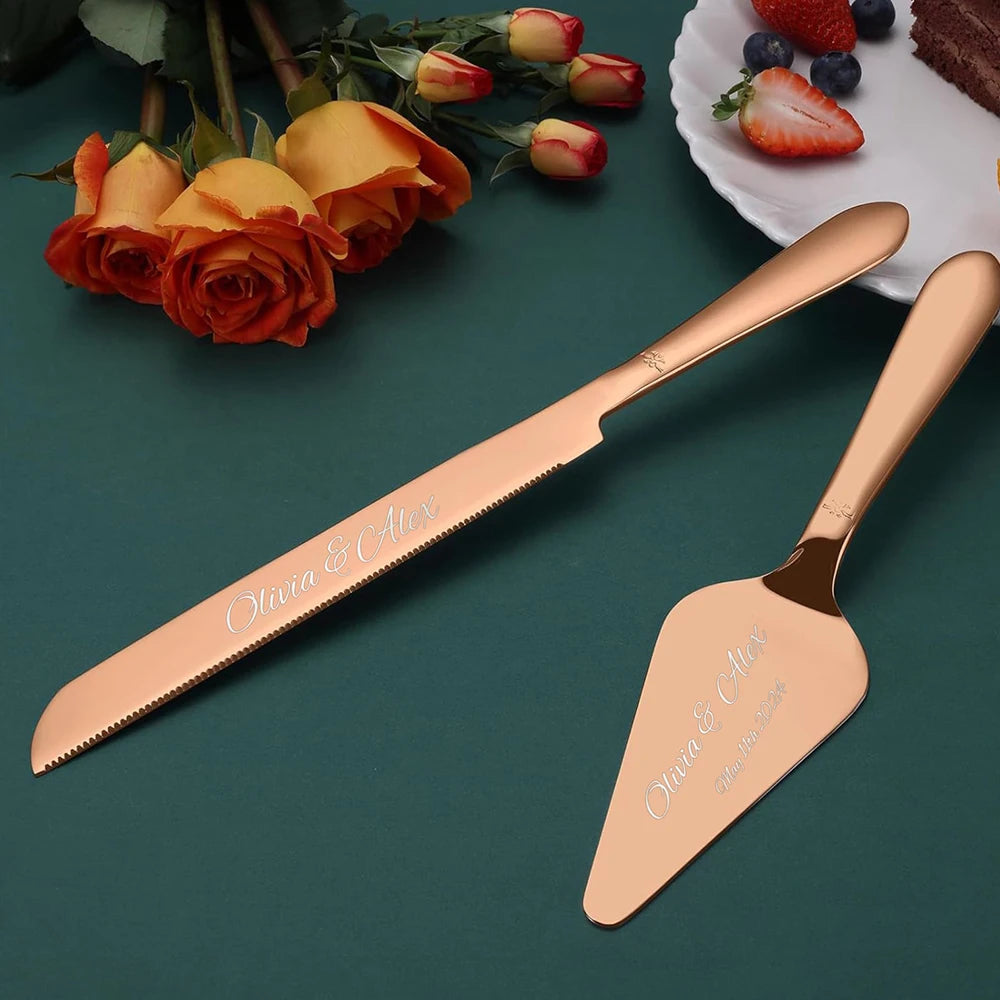 Personalisiertes Edelstahl Hochzeit Kuchen Messer Set Custom Name Kuchen Dekoration Geschirr Messer und Gabel Braut Party Geschenk - GYLDNE GRÆNSE Gourmet Online Shop