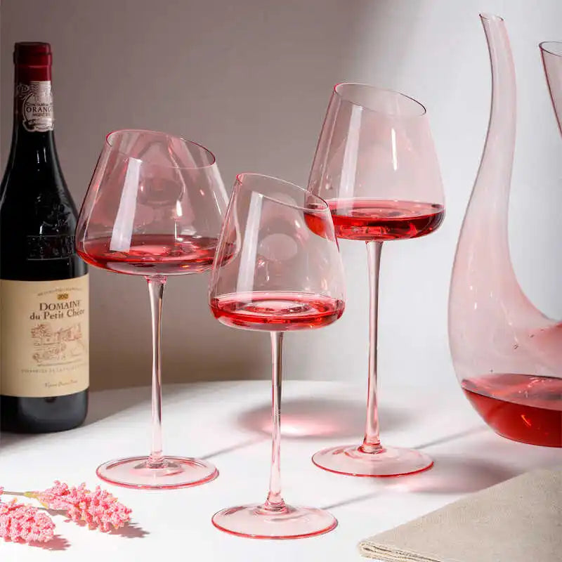 Französisch Rosa Flamingo Rotwein Gläser Set Kristallglas Kelch Kreativ Schrägmund Konkaver Boden Champagner Weinbecher Blau - GYLDNE GRÆNSE Gourmet Online Shop