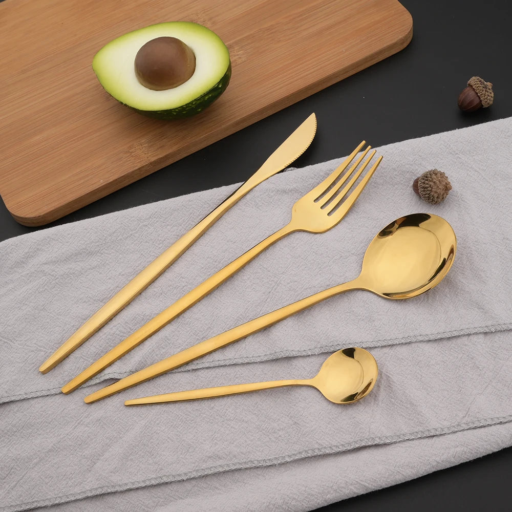 16Pcs Geschirr Set Edelstahl Geschirr Spiegel Abendessen Schwarzes Besteck Set Messer Obst Gabel Löffel Besteck Küchenset - GYLDNE GRÆNSE Gourmet Online Shop
