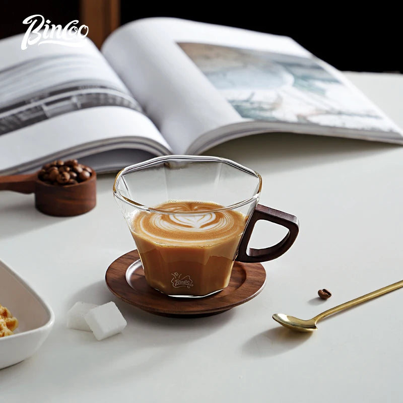 Bincoo Kaffeetasse Latte Art Professionelle hochtemperaturbeständige Glastasse und Untertasse Latte Cappuccinotasse Trinktasse - GYLDNE GRÆNSE Gourmet Online Shop