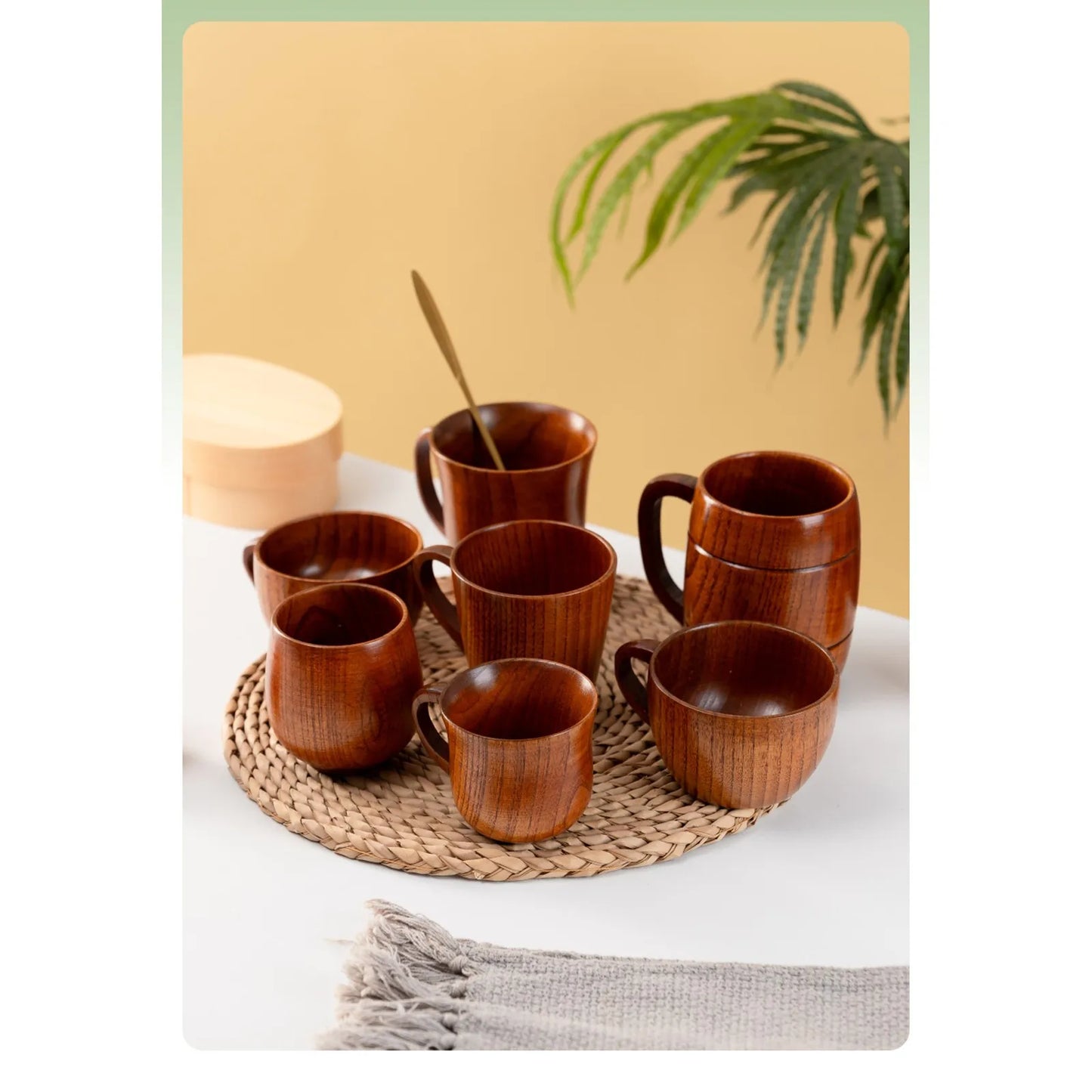 Hölzerne große Bauchtassen handgemachte Holztassen mit Griff Bier Teebecher Kaffee Milch Wassertasse Küche Bar Trinkgeschirr Geschenke - GYLDNE GRÆNSE Gourmet Online Shop