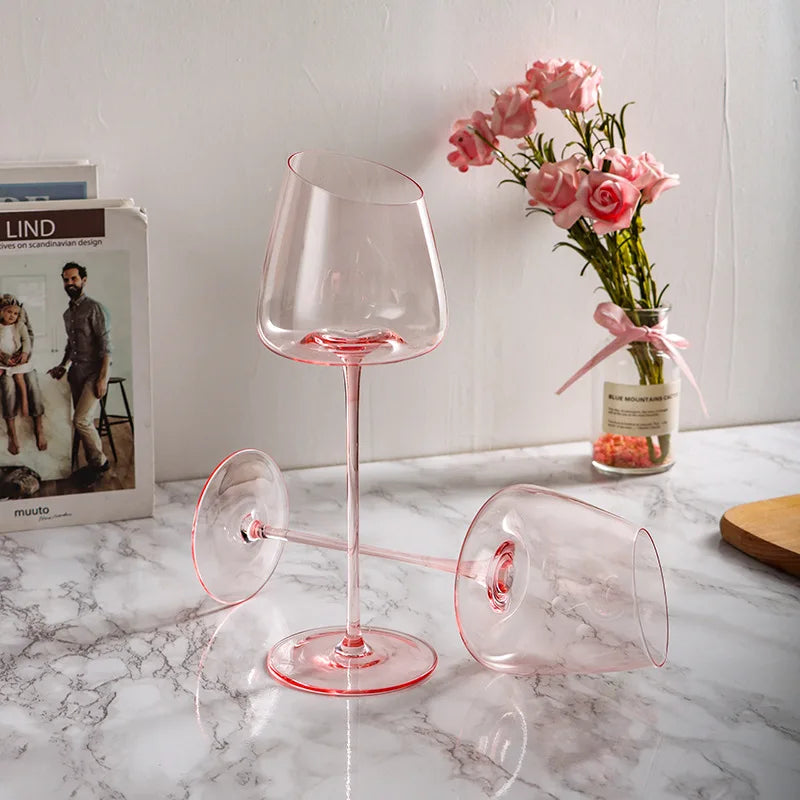 Französisch Rosa Flamingo Rotwein Gläser Set Kristallglas Kelch Kreativ Schrägmund Konkaver Boden Champagner Weinbecher Blau - GYLDNE GRÆNSE Gourmet Online Shop