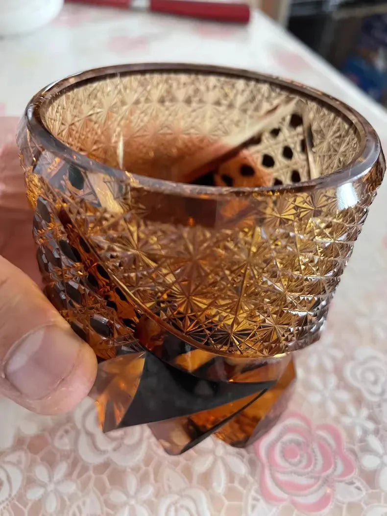 Amber Gem Whiskey Glas Japanisch Edo Kiriko Kristall Weingläser Manuelle Diamantschliff 3D Relief Royal Court XO Whisky Verkostungstasse - GYLDNE GRÆNSE Gourmet Online Shop