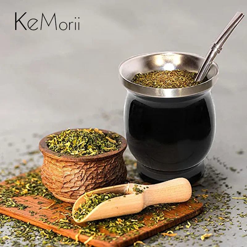 8oz Yerba Mate Cup 304 Edelstahl doppelwandiger argentinischer Yerba Mate Kürbis mit Bombillas und Reinigungsbürste - GYLDNE GRÆNSE Gourmet Online Shop
