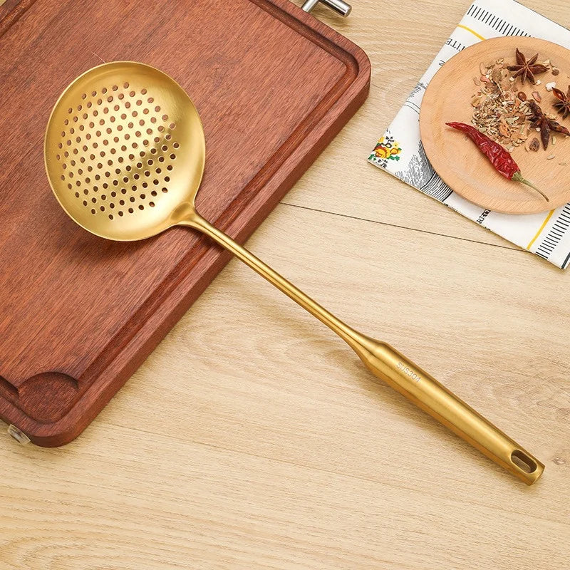 Stainless Steel Gold Suppenlöffel Pfannenwender Noodle Colander Hot Pot Spoon Rice Spoon Kitchen Cooking Frying Tool - GYLDNE GRÆNSE Gourmet Online Shop