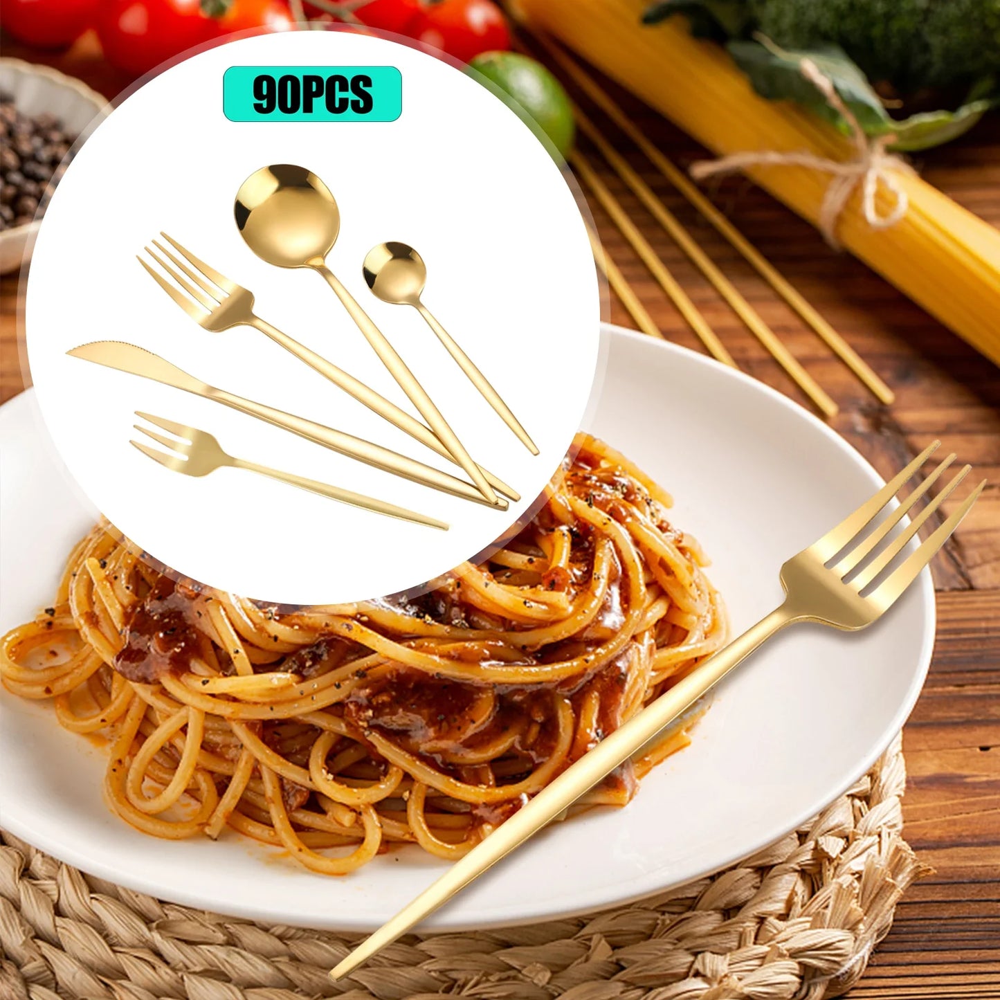 90Pcs Gold Besteck Set Edelstahl Besteck Utensilien Küche Geschirr Gabeln Messer Löffel Besteck für Home Restaurant - GYLDNE GRÆNSE Gourmet Online Shop