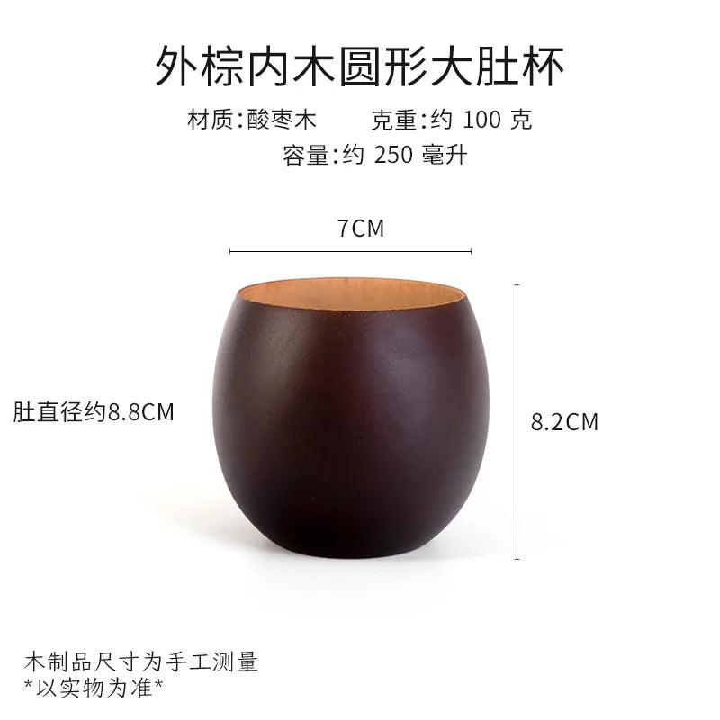 Saure Jujube-Holz-Tasse mit großem Bauch Kreative Holztasse Massivholz Anti-Verbrühungs-Teetasse Nordisches Teeset aus Holz - GYLDNE GRÆNSE Gourmet Online Shop