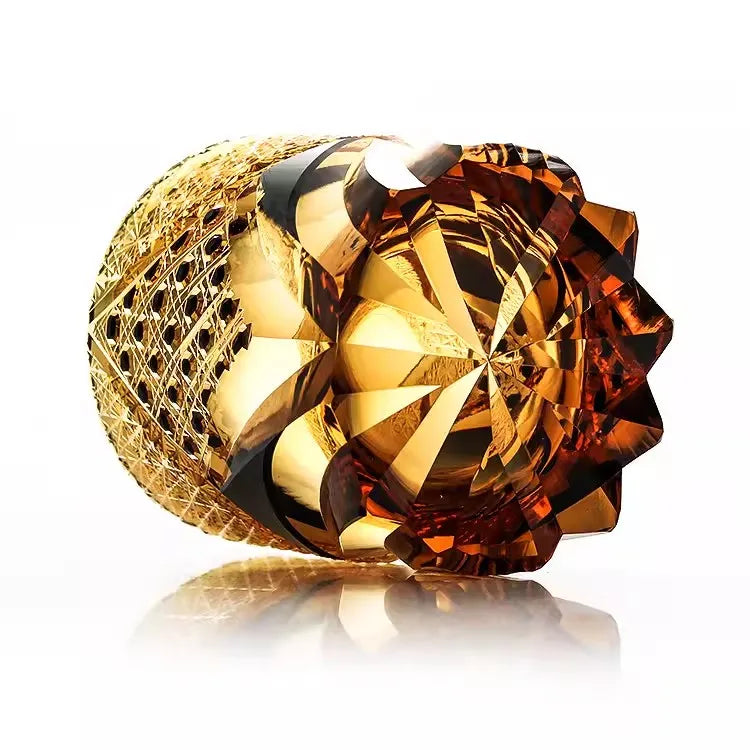 Amber Gem Whiskey Glas Japanisch Edo Kiriko Kristall Weingläser Manuelle Diamantschliff 3D Relief Royal Court XO Whisky Verkostungstasse - GYLDNE GRÆNSE Gourmet Online Shop