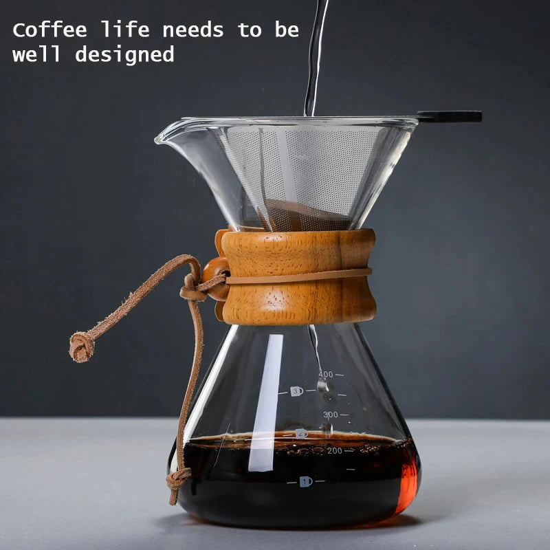 Hand Glas Kaffeekocher Kaffeemaschine 400ML 600ML 800ML 1L Edelstahl Filter Dripper Manuelle Kaffeemaschine Brüherkanne - GYLDNE GRÆNSE Gourmet Online Shop