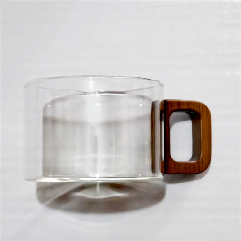 200 ml frisch gemahlene gerade Glas-Kaffeetasse mit Holztablettlöffel hitzebeständige Frühstücksmilch-Teetasse Amerikanische Kaffeetasse - GYLDNE GRÆNSE Gourmet Online Shop