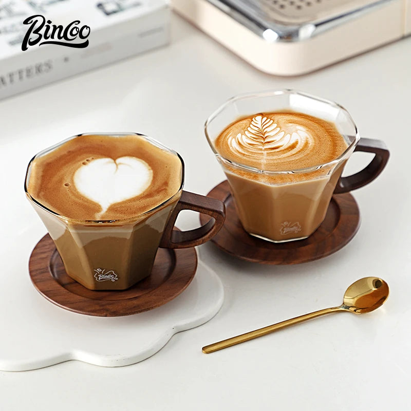 Bincoo Kaffeetasse Latte Art Professionelle hochtemperaturbeständige Glastasse und Untertasse Latte Cappuccinotasse Trinktasse - GYLDNE GRÆNSE Gourmet Online Shop
