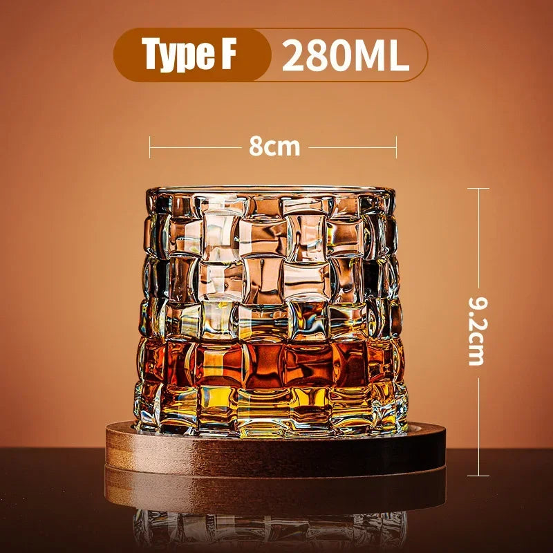 Retro Rotating Whisky Glass Cup with Bamboo Coaster Spinning Top Stress Relief Wine Enjoyable Cups Home Bar Drinking Utensils - GYLDNE GRÆNSE Gourmet Online Shop