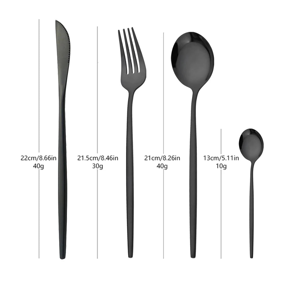 16Pcs Geschirr Set Edelstahl Geschirr Spiegel Abendessen Schwarzes Besteck Set Messer Obst Gabel Löffel Besteck Küchenset - GYLDNE GRÆNSE Gourmet Online Shop