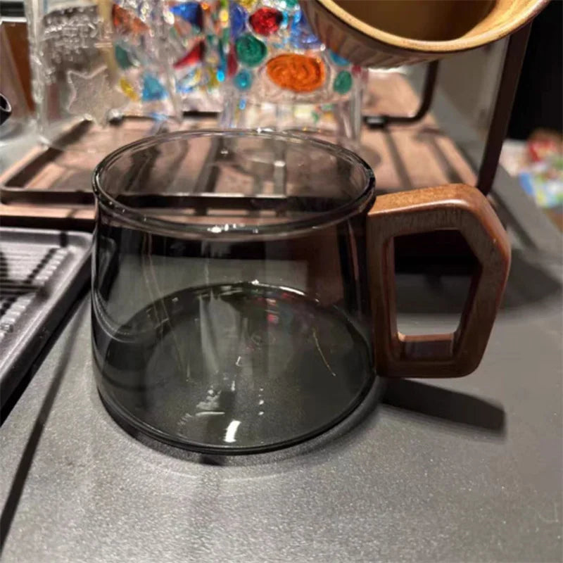 320 ml American Latte Hitzebeständige Kaffeetasse aus Glas mit Holztablett Löffel Milch Teetasse Frisch gemahlene Tasse Barista Cafe Zugang - GYLDNE GRÆNSE Gourmet Online Shop