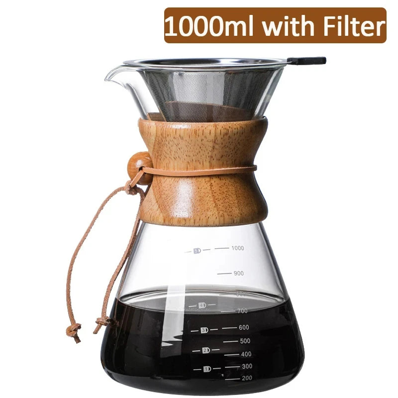 Hand Glas Kaffeekocher Kaffeemaschine 400ML 600ML 800ML 1L Edelstahl Filter Dripper Manuelle Kaffeemaschine Brüherkanne - GYLDNE GRÆNSE Gourmet Online Shop