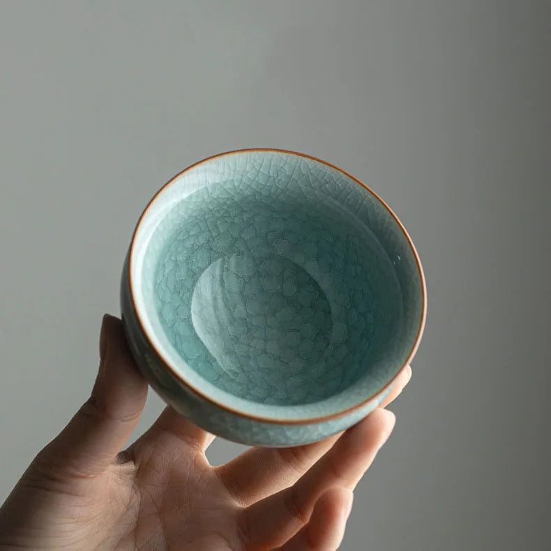 Chinesisch handgemacht Ru Ofen Porzellan Teetasse Haushalt Eis geknackt Teetasse Keramik Master Cup Frost Blume Persönliche Teeschale Teegeschirr - GYLDNE GRÆNSE Gourmet Online Shop