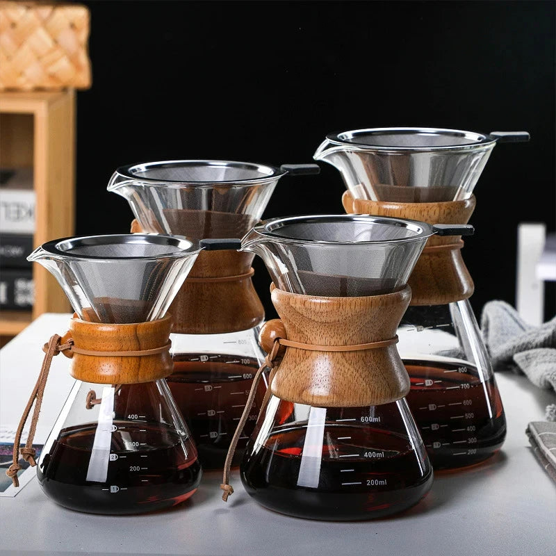 Hand Glas Kaffeekocher Kaffeemaschine 400ML 600ML 800ML 1L Edelstahl Filter Dripper Manuelle Kaffeemaschine Brüherkanne - GYLDNE GRÆNSE Gourmet Online Shop