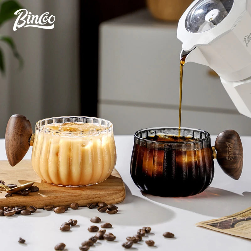 BINCOO Hitzebeständige Glas-Kaffeetasse bauchig rund Büro-Trinktasse Haushalt Amerikanische Nachmittagstee-Tasse 250ML - GYLDNE GRÆNSE Gourmet Online Shop