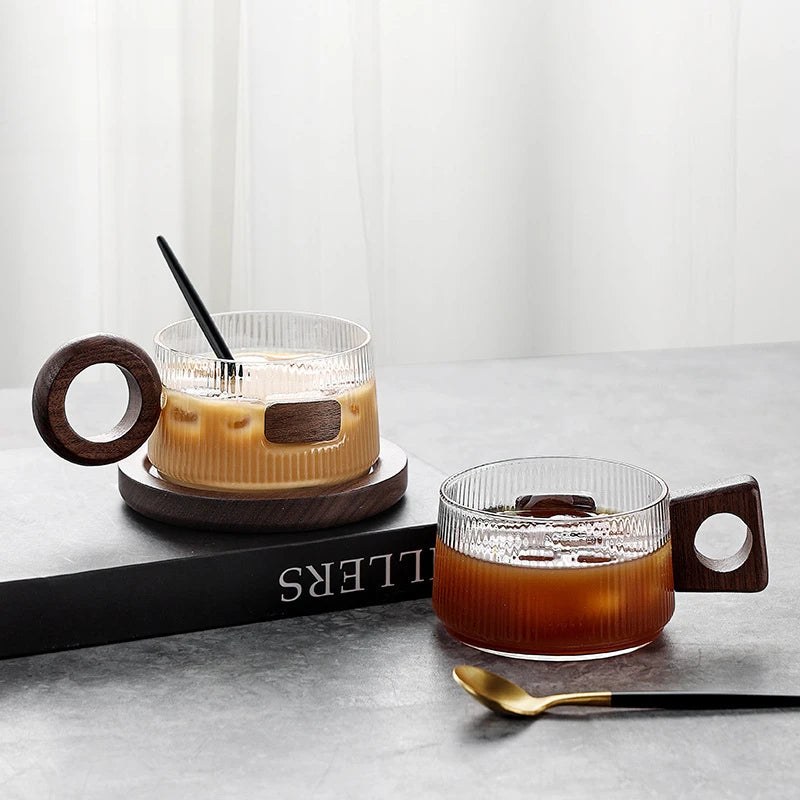 Kaffeebecher Set Teetassen 250ml Büro Glas Wasserbecher Casual Afternoon Tea Tasse mit Tablett Löffel Kung Fu Getränkebecher - GYLDNE GRÆNSE Gourmet Online Shop