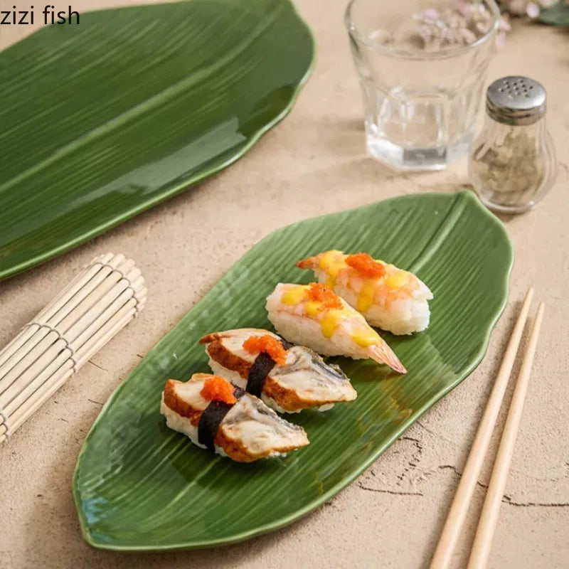 Blatt Keramik Teller Sushi Teller Dim Sum Dish Sashimi Disc Snack Tablett Kuchenpfanne Dessertteller Obstteller Salatschüssel - GYLDNE GRÆNSE Gourmet Online Shop
