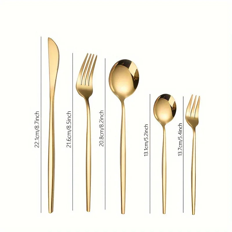 60-teiliges Edelstahl-Besteck-Set, hochglanzpoliert, spülmaschinenfest, enthält Messer, Gabeln und Löffel in Geschenkbox, Gold - GYLDNE GRÆNSE Gourmet Online Shop