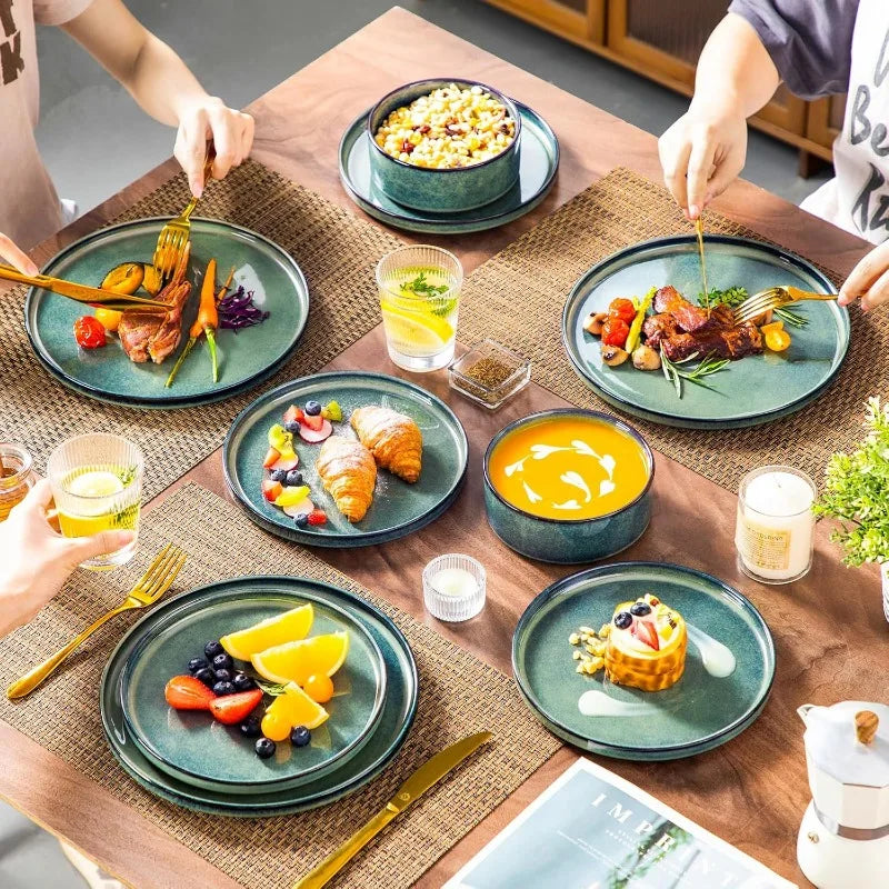 Sternenteller und Schüsseln Sets, 12 Stück grüne Geschirrsets für die Küche, modernes Steinzeuggeschirr Set für 4 - GYLDNE GRÆNSE Gourmet Online Shop