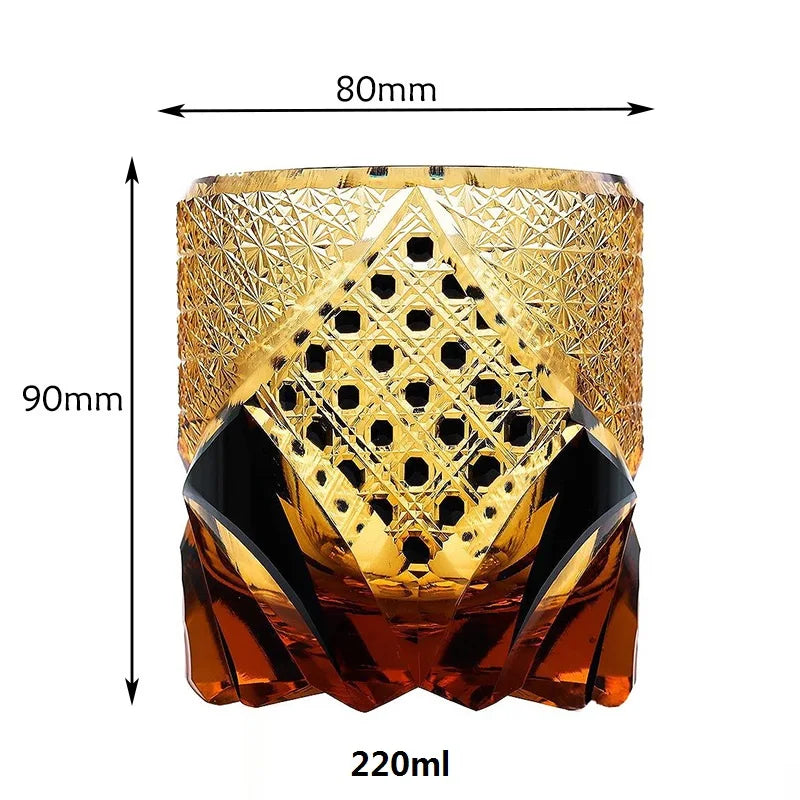 Amber Gem Whiskey Glas Japanisch Edo Kiriko Kristall Weingläser Manuelle Diamantschliff 3D Relief Royal Court XO Whisky Verkostungstasse - GYLDNE GRÆNSE Gourmet Online Shop