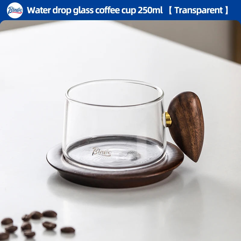 Bincoo Kaffeetasse und Untertasse Set High-End exquisiter Walnuss-Untersetzer mit Löffel-Isolierpad Hochwertige Kaffeeglastasse - GYLDNE GRÆNSE Gourmet Online Shop
