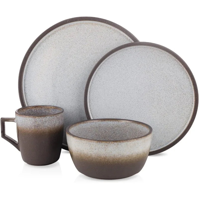 Tom Stoneware Reactive Glaze Geschirr-Set, Schwarz-Weiß - GYLDNE GRÆNSE Gourmet Online Shop