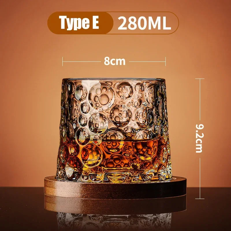Retro Rotating Whisky Glass Cup with Bamboo Coaster Spinning Top Stress Relief Wine Enjoyable Cups Home Bar Drinking Utensils - GYLDNE GRÆNSE Gourmet Online Shop