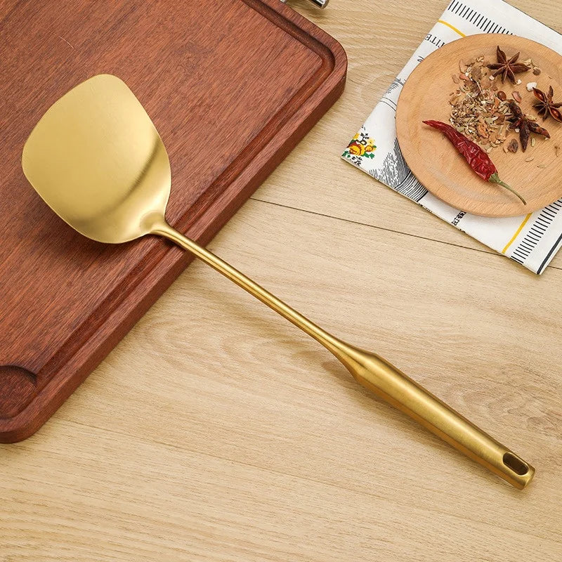 Stainless Steel Gold Suppenlöffel Pfannenwender Noodle Colander Hot Pot Spoon Rice Spoon Kitchen Cooking Frying Tool - GYLDNE GRÆNSE Gourmet Online Shop