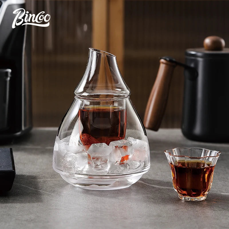 Bincoo Doppelschichtglas handgebrühte Kanne Set Cold Brew Kaffeekanne Cold Brew Pot Eis Tropfkanne Eis American Cup 180ml - GYLDNE GRÆNSE Gourmet Online Shop