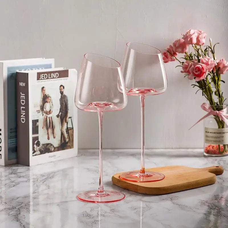 Französisch Rosa Flamingo Rotwein Gläser Set Kristallglas Kelch Kreativ Schrägmund Konkaver Boden Champagner Weinbecher Blau - GYLDNE GRÆNSE Gourmet Online Shop